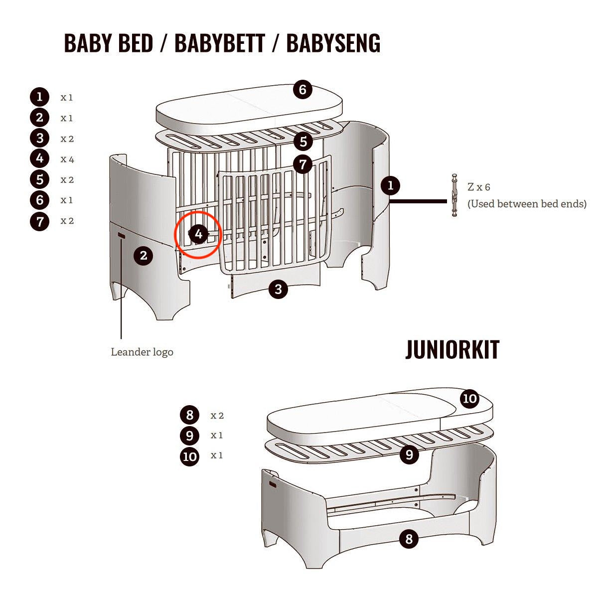 Leander Classic Baby Cot Mounting Rails